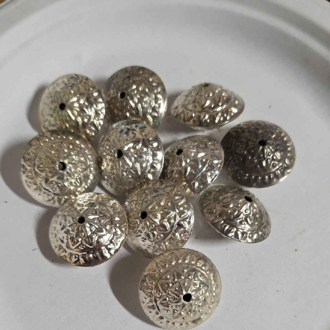 Large Silver-Tone Domed Decorative Beads - Set Of 12